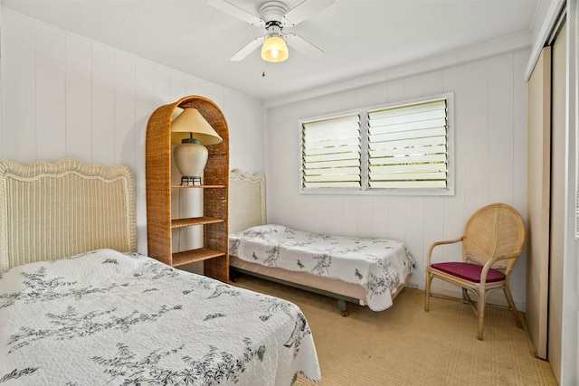 4620 Anolani St, Kapaa, HI 96746 - bedroom with light carpet, a ceiling fan, and a closet