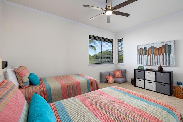 bedroom featuring carpet and ornamental molding