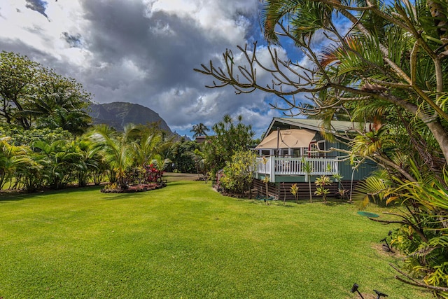 view of yard with a mountain view