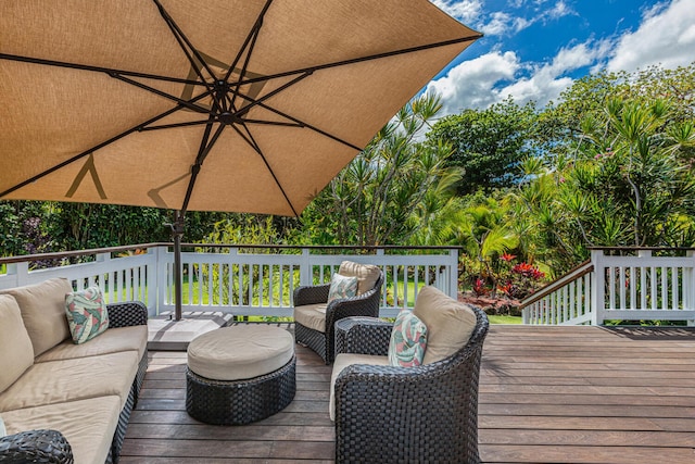 deck with an outdoor hangout area