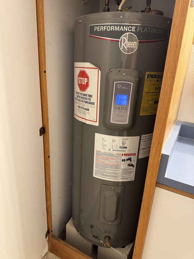 utility room with electric water heater