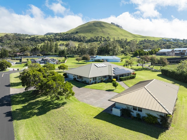 drone / aerial view featuring a mountain view