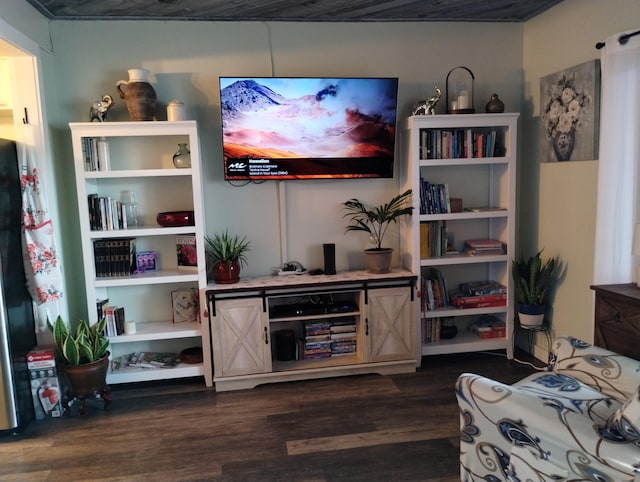 living room with dark wood-style flooring