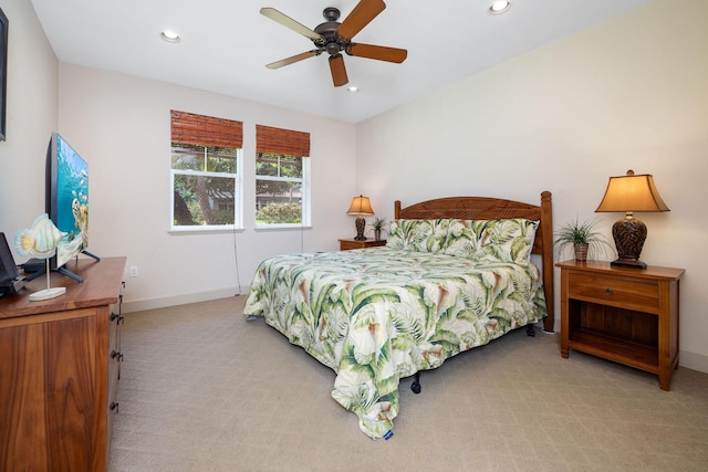 bedroom with recessed lighting, baseboards, and carpet