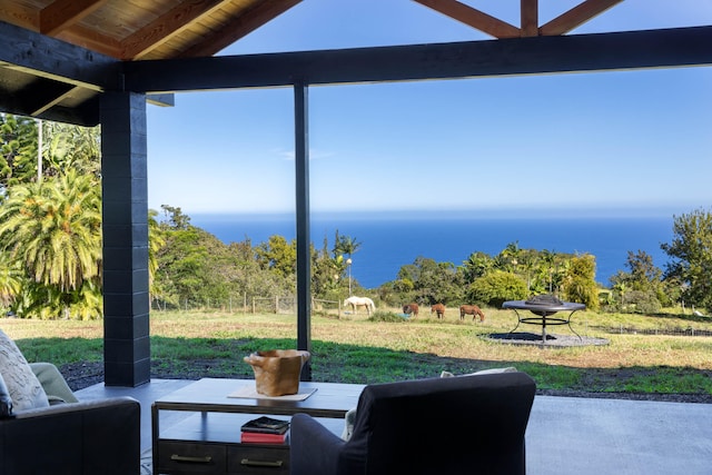 view of patio / terrace with a water view