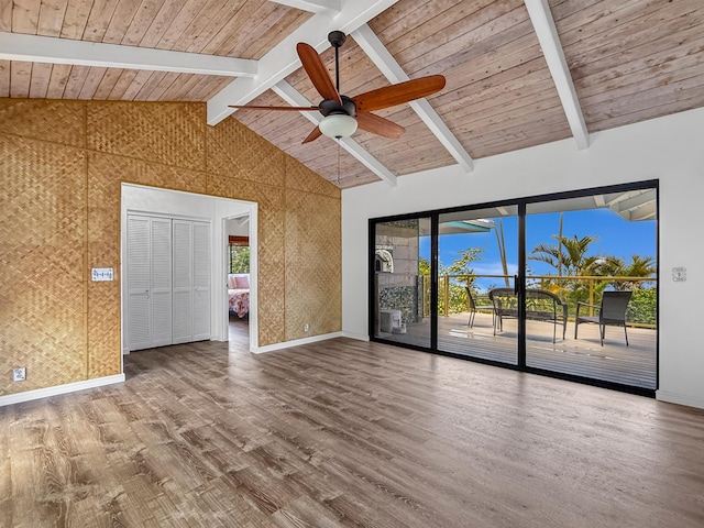 87-2814 Hawaii Belt Rd, Captain Cook, HI 96704 - spare room with baseboards, wood finished floors, a ceiling fan, and wooden ceiling