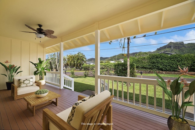 210 Eggerking Rd, Kapaa, HI 96746 - sunroom featuring a ceiling fan and a mountain view