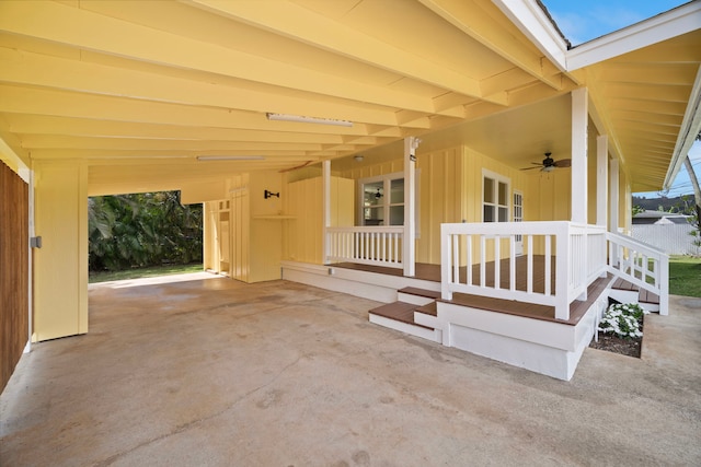 210 Eggerking Rd, Kapaa, HI 96746 - view of patio / terrace with covered porch, a carport, and a ceiling fan