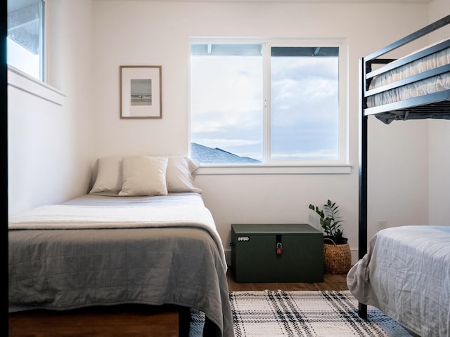 bedroom with multiple windows and wood finished floors