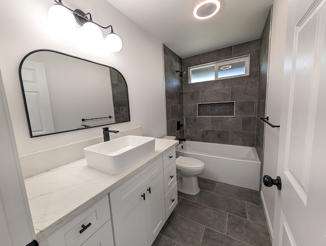 full bathroom with toilet, vanity, and bathtub / shower combination
