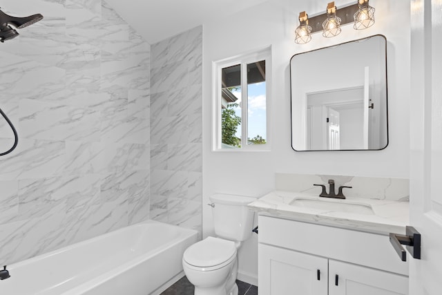 full bathroom with vanity, toilet, and shower / tub combination