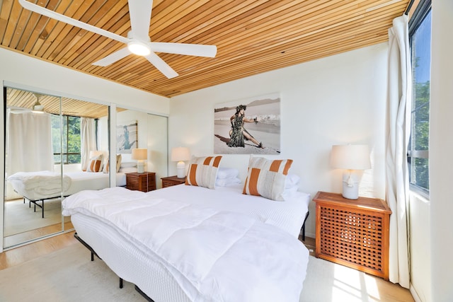 1875 Kalanianaole Ave Unit 311, Hilo, HI 96720 - bedroom with wood finished floors, wood ceiling, a ceiling fan, and two closets