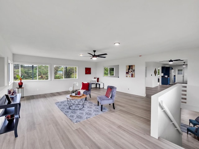 2427 Kaiwiki Rd, Hilo, HI 96720 - living room featuring ceiling fan, wood finished floors, and recessed lighting