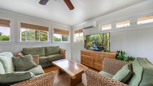 sunroom featuring a wall mounted air conditioner