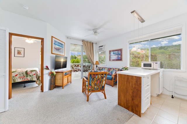 office space featuring a wall unit AC and ceiling fan