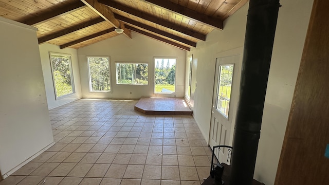 45-1181 Kalehua Rd, Honokaa, HI 96727 - bedroom featuring wooden ceiling, baseboards, light tile patterned floors, and vaulted ceiling with beams