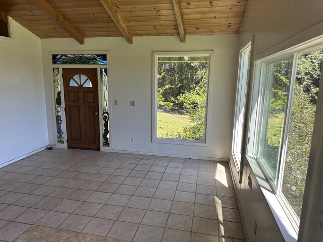 45-1181 Kalehua Rd, Honokaa, HI 96727 - foyer entrance featuring a wealth of natural light, wooden ceiling, and light tile patterned floors