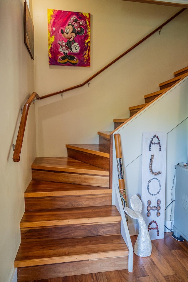 staircase featuring wood finished floors