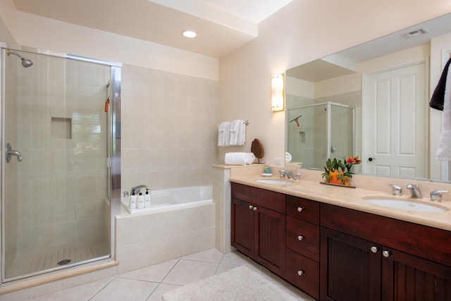 69-200 Pohakulana Pl Unit A31, Waikoloa, HI 96738 - full bathroom with a shower stall, tile patterned floors, a bath, and double vanity