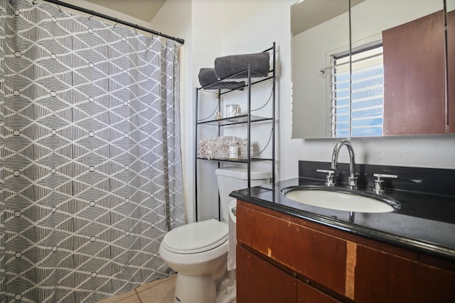 4013 Hoohana St, Lihue, HI 96766 - bathroom with toilet, tile patterned flooring, vanity, and a shower with shower curtain