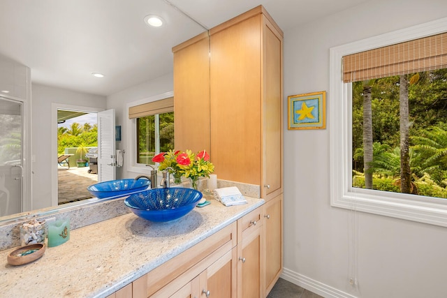 4228-L N Waiakalua St Unit B & C, Kilauea, HI 96754 - full bathroom featuring vanity, baseboards, and recessed lighting