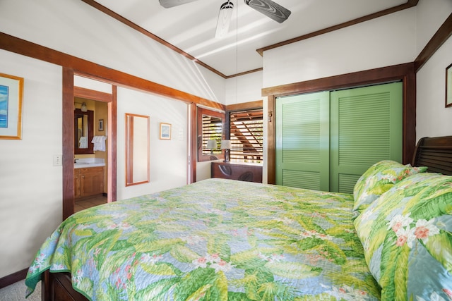 bedroom featuring a closet and a ceiling fan