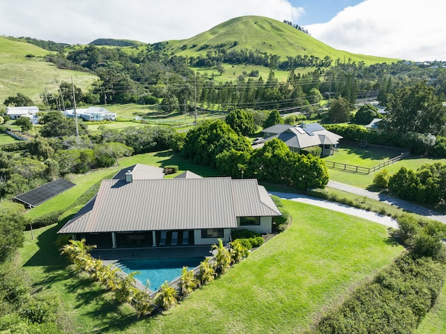 drone / aerial view featuring a mountain view