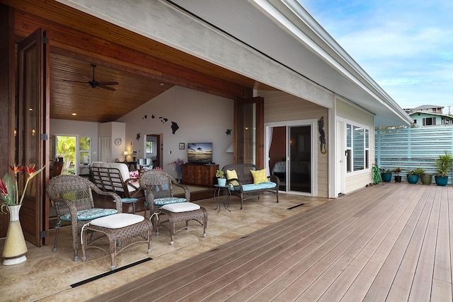 wooden terrace with ceiling fan