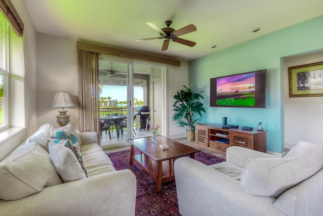 living room with ceiling fan