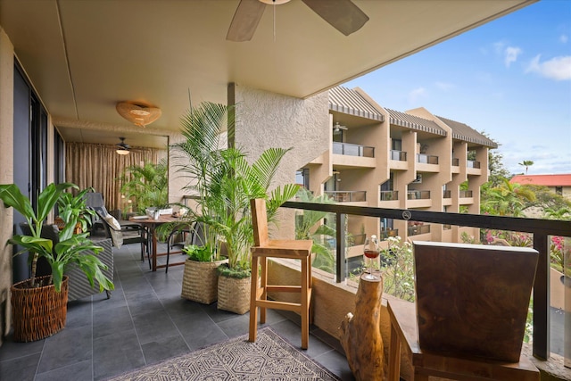 balcony with ceiling fan