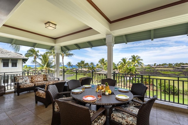 69-1000 Kolea Kai Cir Unit 3C, Waikoloa, HI 96738 - view of patio with outdoor lounge area, a balcony, and a water view
