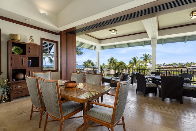 69-1000 Kolea Kai Cir Unit 3C, Waikoloa, HI 96738 - dining room featuring floor to ceiling windows, crown molding, and plenty of natural light