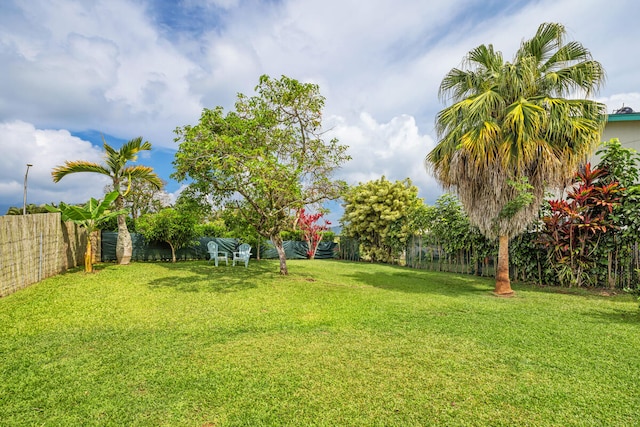view of yard with a fenced backyard
