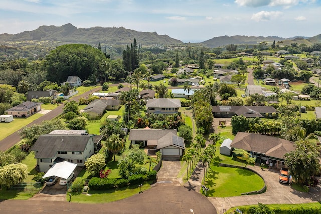 bird's eye view featuring a residential view and a mountain view