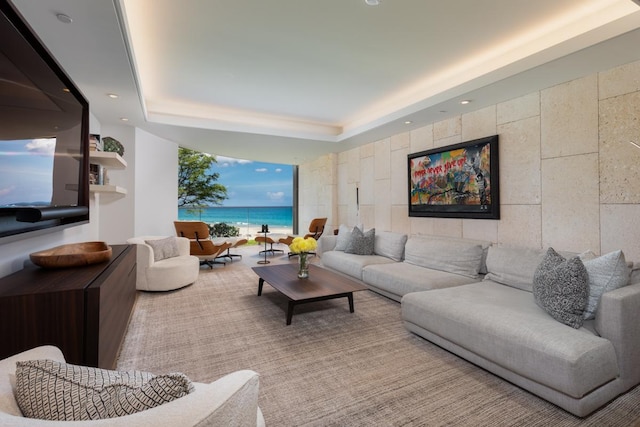 66-84 Kaunaoa Dr Unit A21, Kamuela, HI 96743 - living area featuring a raised ceiling, a water view, and recessed lighting