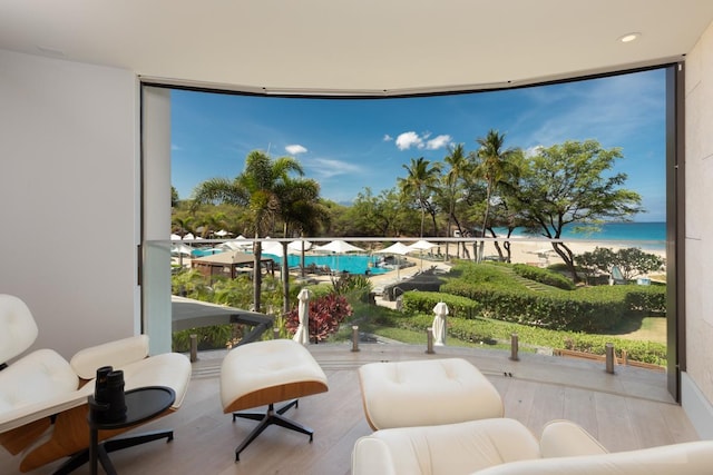 66-84 Kaunaoa Dr Unit A21, Kamuela, HI 96743 - living area with wood finished floors and floor to ceiling windows