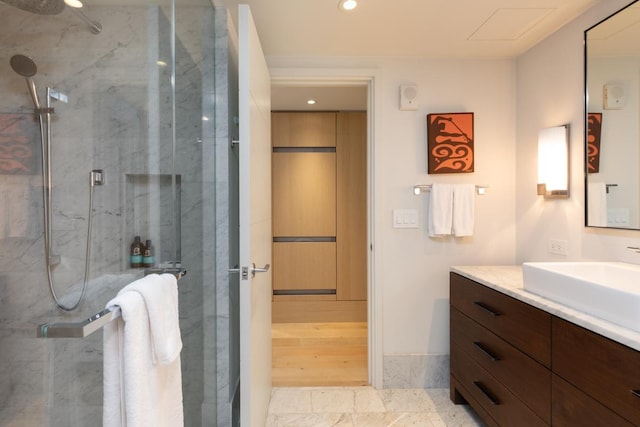 66-84 Kaunaoa Dr Unit A21, Kamuela, HI 96743 - full bathroom featuring a marble finish shower, vanity, recessed lighting, and baseboards