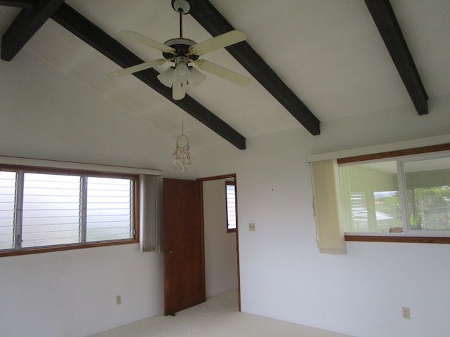 spare room featuring a chandelier, a ceiling fan, and carpet floors