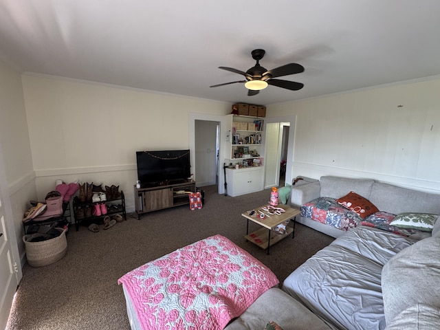 65 Laukona St, Hilo, HI 96720 - living area with carpet floors, a ceiling fan, and ornamental molding