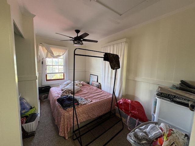 65 Laukona St, Hilo, HI 96720 - bedroom featuring a ceiling fan, carpet, a decorative wall, and attic access
