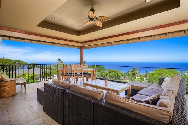 77-155 Kalaniuka St, Holualoa, HI 96725 - balcony with a water view, ceiling fan, and outdoor lounge area