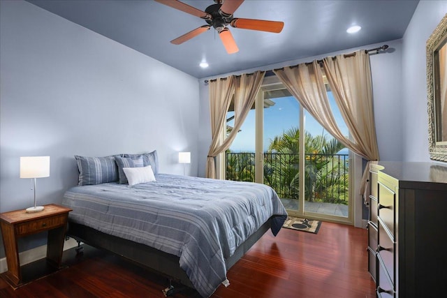 77-155 Kalaniuka St, Holualoa, HI 96725 - bedroom featuring recessed lighting, ceiling fan, wood finished floors, and access to exterior