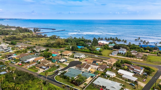 birds eye view of property featuring a residential view and a water view