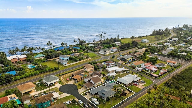 aerial view with a water view and a residential view