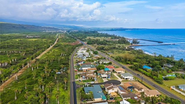 aerial view featuring a water view and a residential view