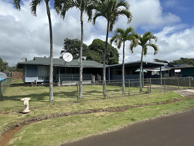 1627 Papau St, Kapaa, HI 96746 - view of front of property with driveway, fence, a front yard, and an attached carport