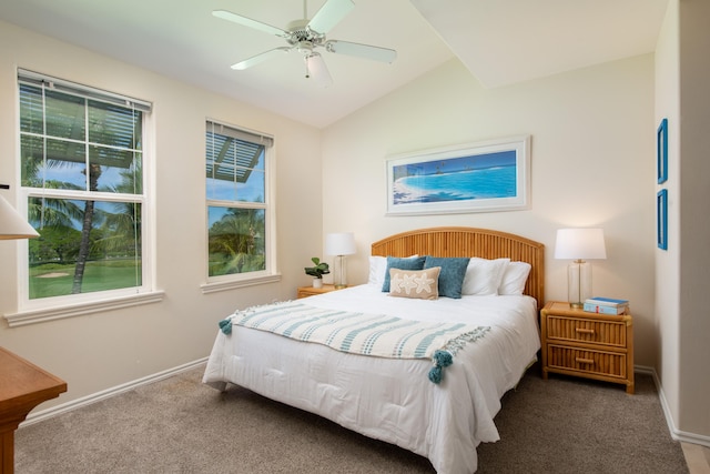 69-200 Pohakulana Pl Unit J33, Waikoloa, HI 96738 - bedroom featuring carpet floors, baseboards, vaulted ceiling, and ceiling fan