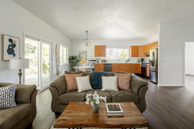 27-414 Old Mamalahoa Hwy, Papaikou, HI 96781 - living area featuring dark wood-style floors and lofted ceiling
