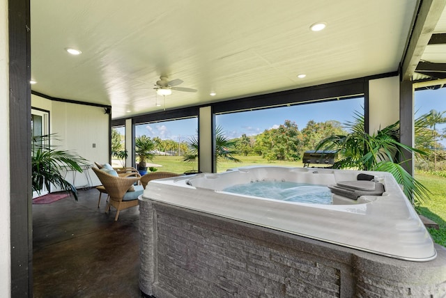 27-525 Kalaoa Camp Rd, Papaikou, HI 96781 - view of patio / terrace featuring a hot tub and ceiling fan