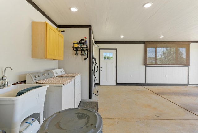 27-525 Kalaoa Camp Rd, Papaikou, HI 96781 - laundry room featuring cabinet space, a healthy amount of sunlight, a sink, and recessed lighting